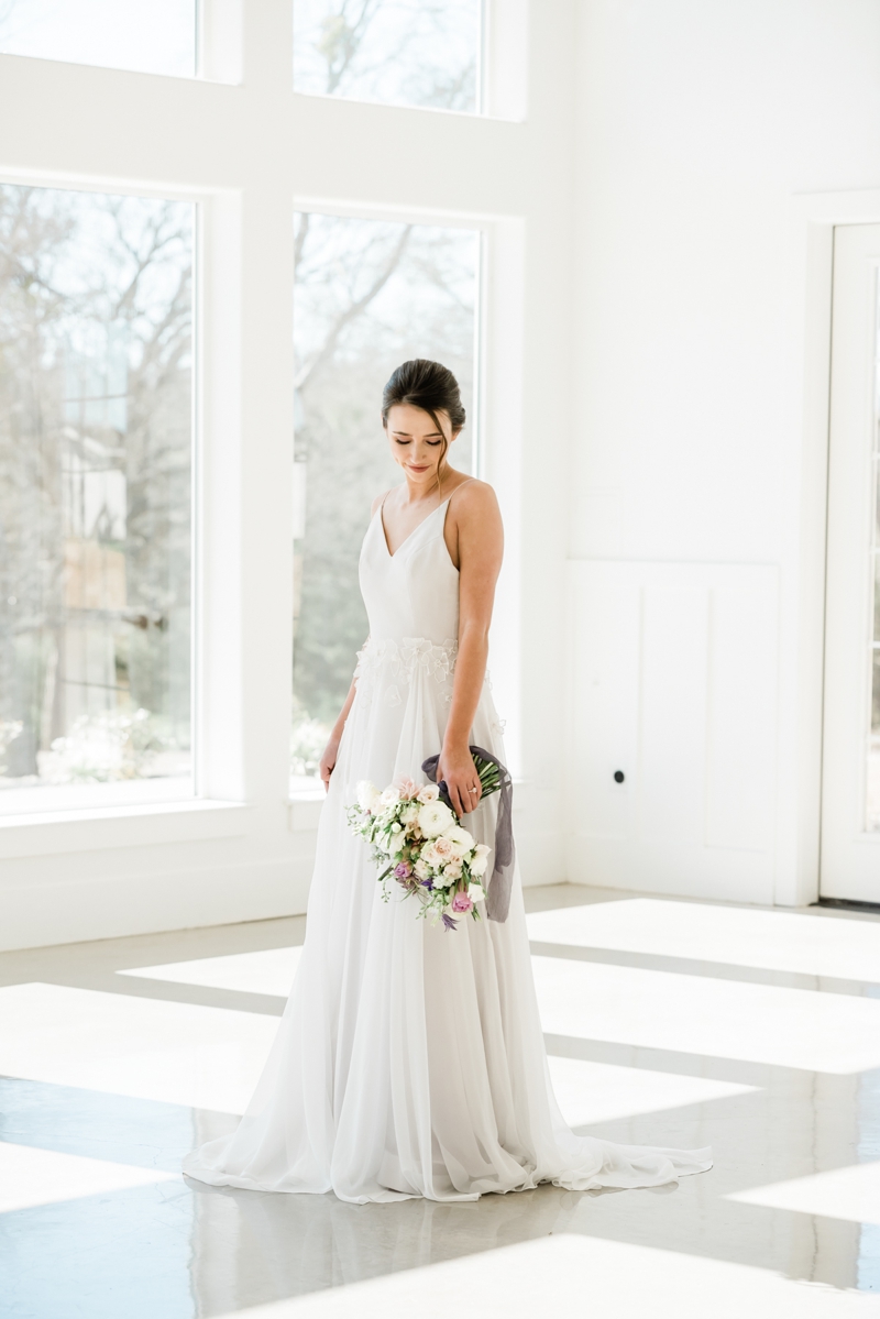Lavender crepe wedding gown by Elizabeth Leese Bridal, Photographed by White Orchid Photography