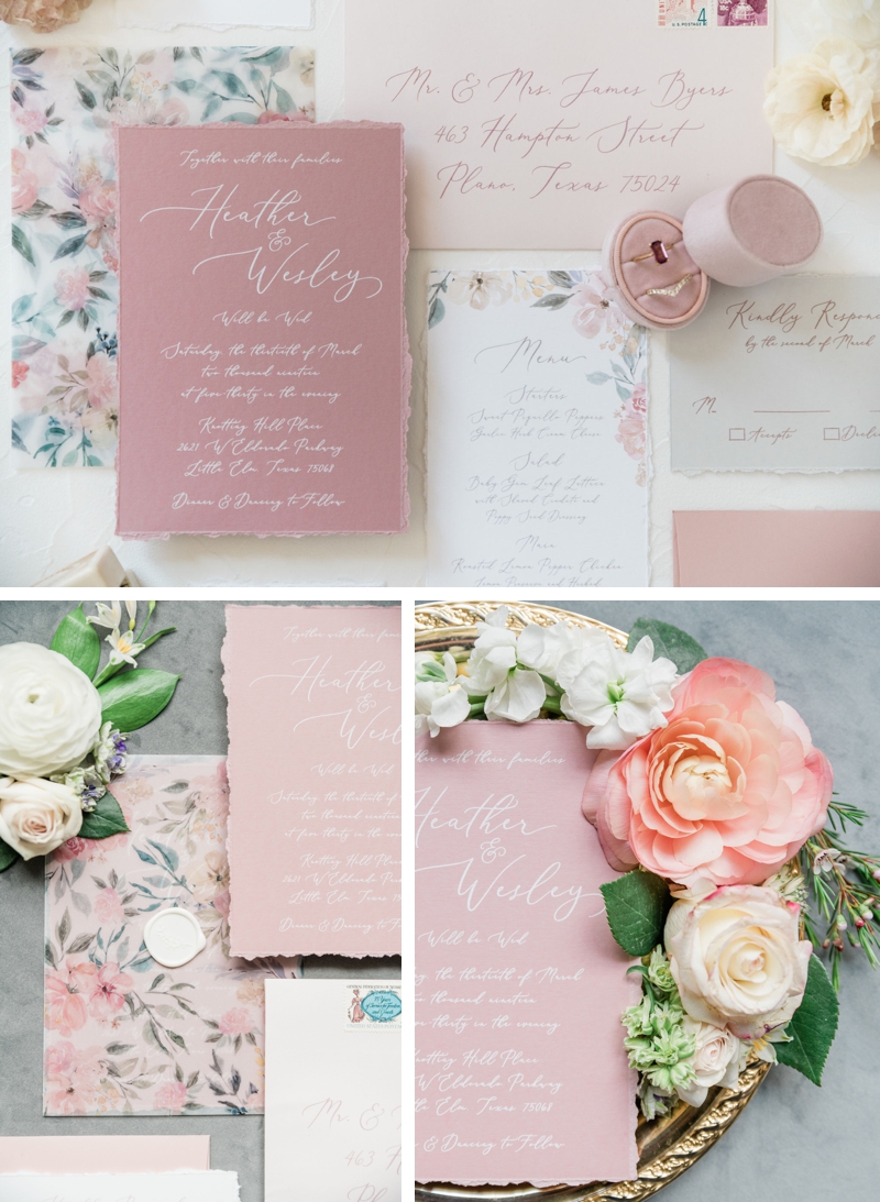 Blush and floral Stationary by Brown Fox Creative | European Inspired Editorial at Knotting Hill Place in Dallas Texas | White Orchid Photography