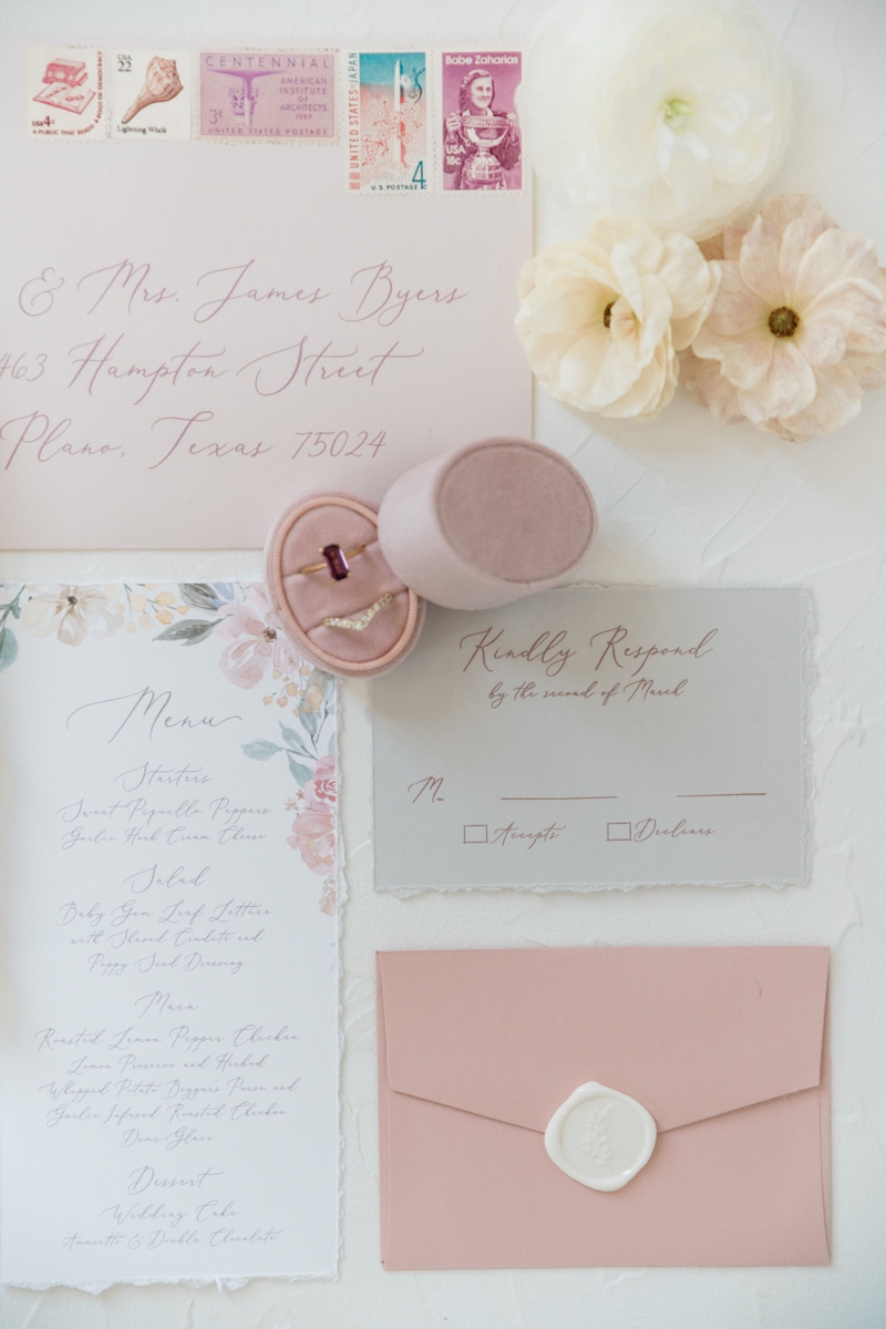 Blush and floral Stationary by Brown Fox Creative | European Inspired Editorial at Knotting Hill Place in Dallas Texas | White Orchid Photography