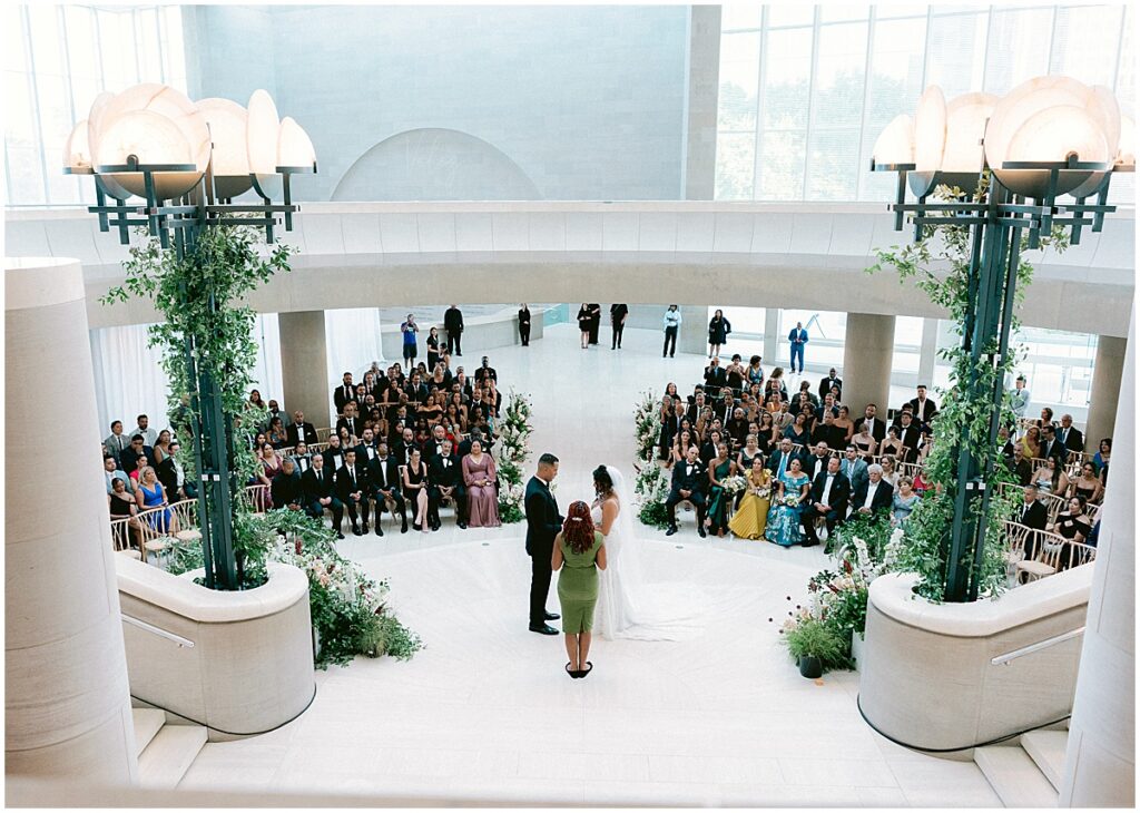Wedding ceremony view from above at Dallas Meyerson Symphony Center