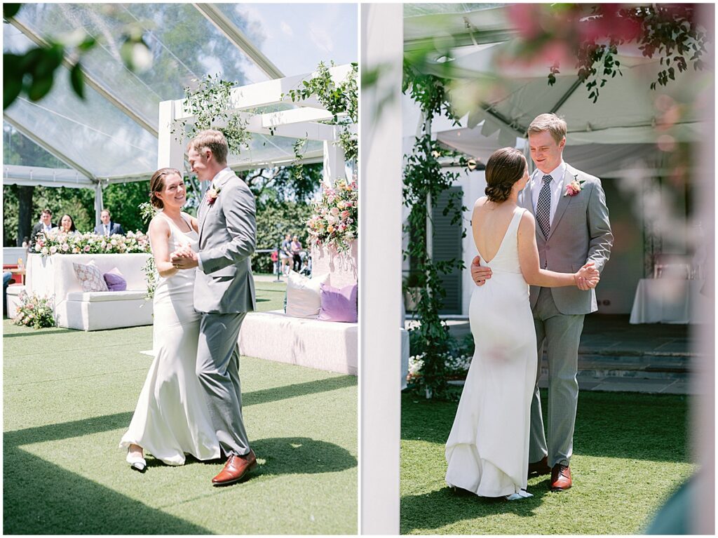 Bride and groom dancing wedding at the Dallas Arboretum