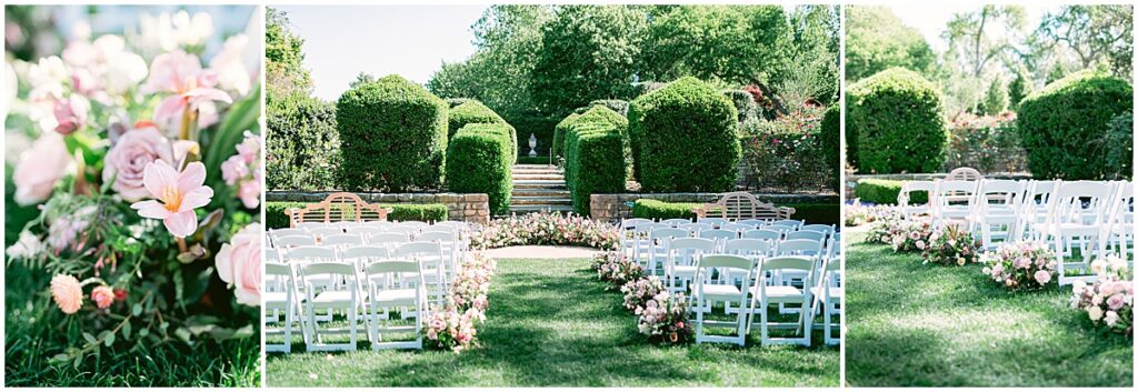 Wedding ceremony set up at a spring wedding at the Dallas Arboretum