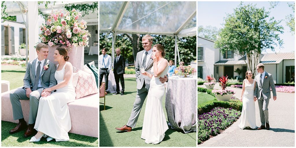 Bride and groom at wedding reception at a spring wedding at the Dallas Arboretum