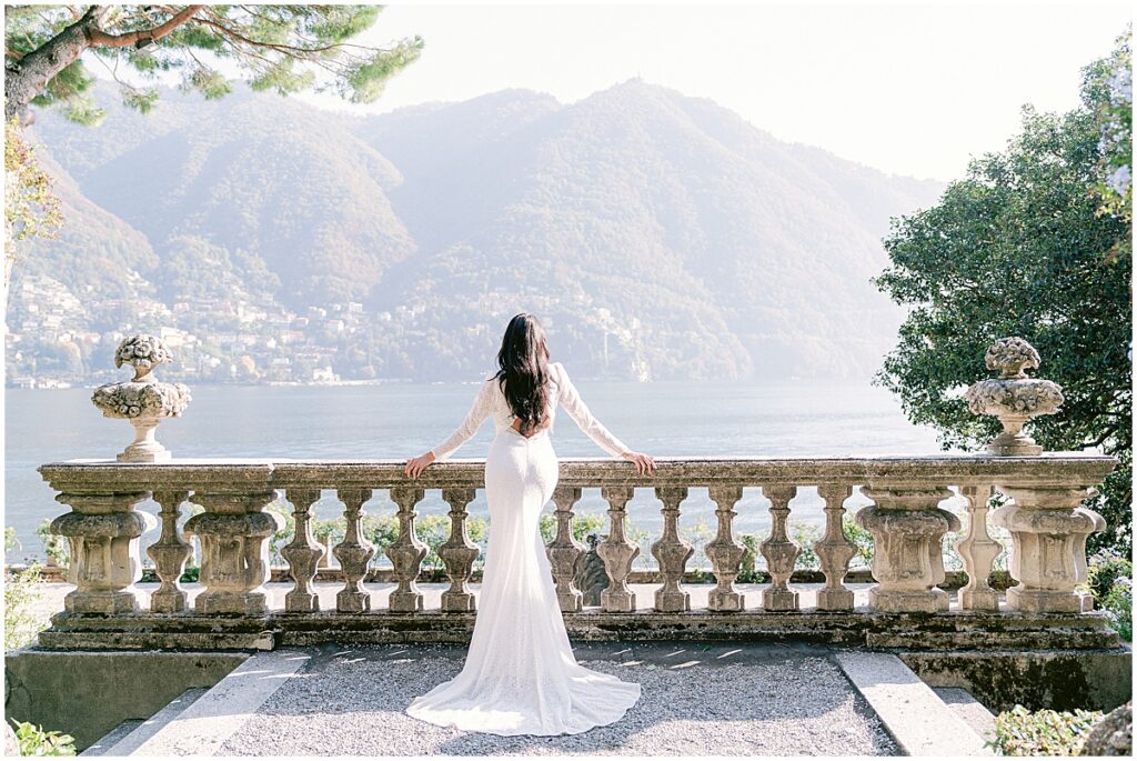 Bride looking out over lake como